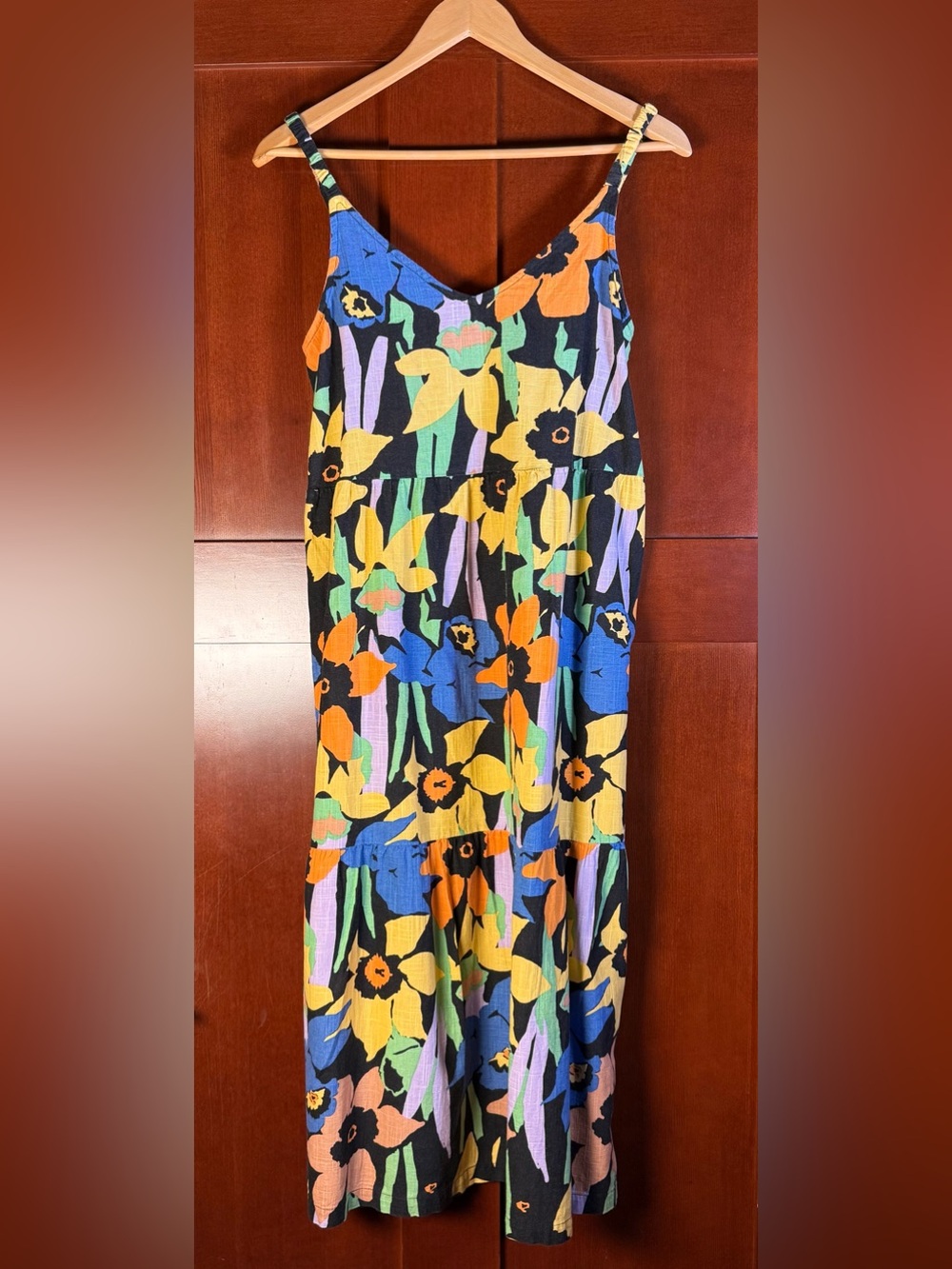 Roxy Size S Floral Tiered Maxi Dress Black Multicolor Sundress